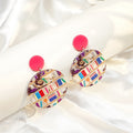 Creative Bookshelf Rabbit Print Acrylic Geometric Round Irregular Drop Dangle Women Fashion Earrings view 3