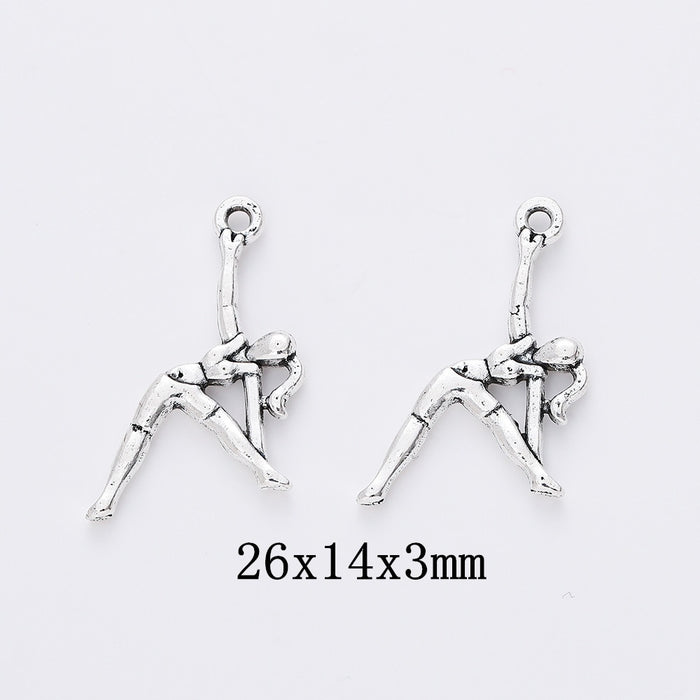 Antique Silver Zinc Alloy Gymnast Girl Charm Pendant No.694248 for DIY Necklace Bracelet Jewelry Making