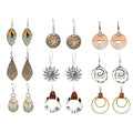 Bohemian Geometric Round Earrings, Vintage Distressed Flower Hollow Teardrop Wood Drop Earrings view 1