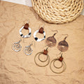 Bohemian Geometric Round Earrings, Vintage Distressed Flower Hollow Teardrop Wood Drop Earrings view 2