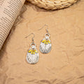 Bohemian Geometric Round Earrings, Vintage Distressed Flower Hollow Teardrop Wood Drop Earrings view 3