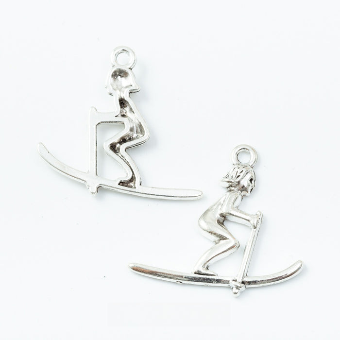 Antique Silver Zinc Alloy Sledding Girl Charm Pendant for DIY Necklace Bracelet Jewelry Making
