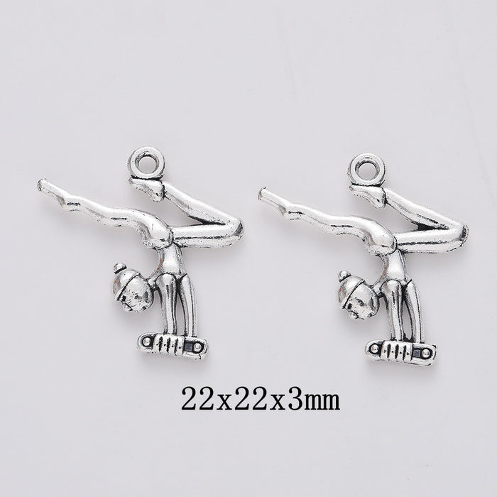 Antique Silver Zinc Alloy Gymnast Girl Charm Pendant No.048316 for DIY Necklace Bracelet Jewelry Making