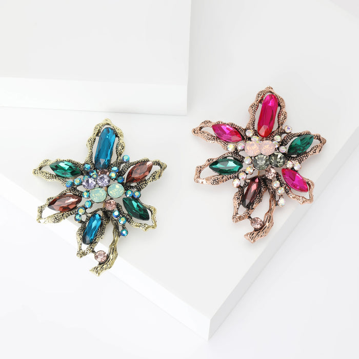 Alloy Rhinestone Flower Brooch Pin For Luxury Women's Garments