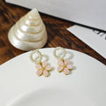 Elegant Pink Sakura Flower Drop With Pearl Hoop, Alloy Setting And Sparkling Crystal Petal Earrings view 2