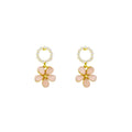 Elegant Pink Sakura Flower Drop With Pearl Hoop, Alloy Setting And Sparkling Crystal Petal Earrings view 5