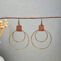 Vintage Bohemian Geometric Double Circle Alloy Hoop With Faux Leather Accent Drop Hook Earrings view 4