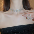 Luxury Style Oval Rhinestone Copper Choker Necklace Jewelry Set For Women view 1