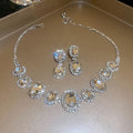 Luxury Style Oval Rhinestone Copper Choker Necklace Jewelry Set For Women view 4