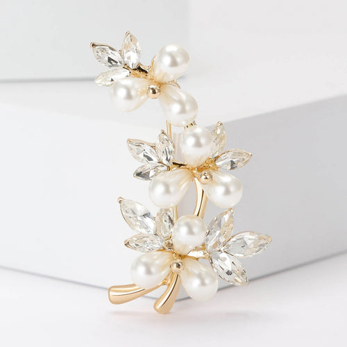 Elegant Alloy Pearl Crystal Bouquet Brooch For Women's Clothing Decoration