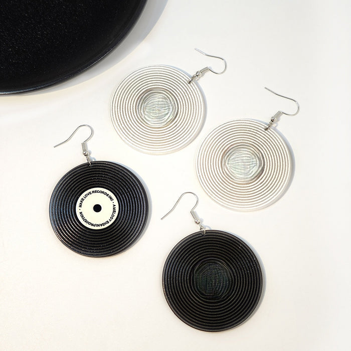 Creative Vinyl Record Disc Acrylic Alloy Drop Earrings For Women Geometric Round Letter Charm Earrings