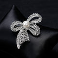 White Silver Tone Ribbon Bow Crystal Pearl Look Metal Brooch Pin view 5