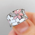 Korean Style Floral Micro Pave Zircon Ring, Fresh Flower Wide Band Index Finger Jewelry For Women view 3