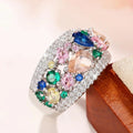 Exaggerated Rainbow Teardrop Ring, Colorful Simulated Tourmaline Geometric Statement Jewelry view 3