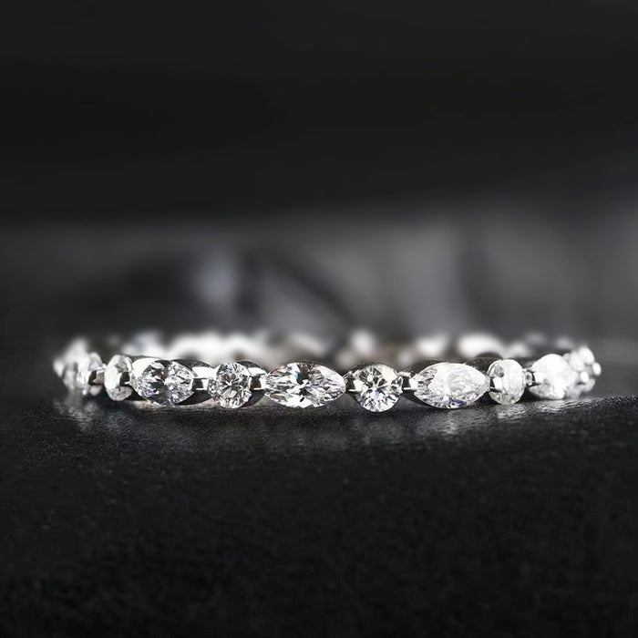 Minimalist Thin Band Ring With Marquise Row Stones Fashion Trend Jewelry For Women