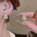 French Light Luxury Faux Pearl Zircon Floral Lace Stud Earrings With Silver Pins view 1
