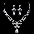 Black Silver Tone Crystal Scroll Teardrop Crystal Metal Necklace and Earring Set view 2