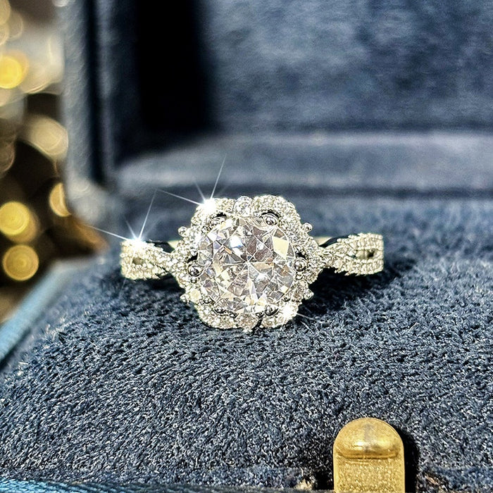Rose Flower Zircon Sunflower Ring For Women, Couple Engagement Wedding Finger Ring