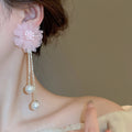 Alloy Floral Rhinestone Pearl Tassel Drop Earrings Korean Style Elegant Jewelry view 3