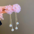 Alloy Floral Rhinestone Pearl Tassel Drop Earrings Korean Style Elegant Jewelry view 4