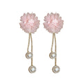 Alloy Floral Rhinestone Pearl Tassel Drop Earrings Korean Style Elegant Jewelry view 5