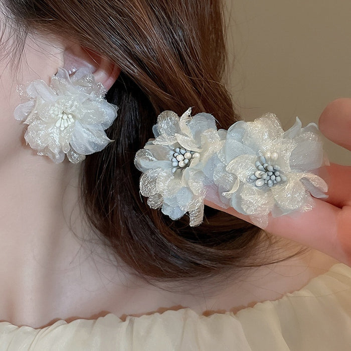 Korean Style Alloy Flower Mesh Stamen Stud Earrings Sweet Summer Floral Ear Jewelry