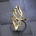 European Exaggerated Curved Long Ring Gold Tone Hollow Design Unique Fashion Finger Jewelry view 1