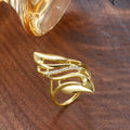 European Exaggerated Curved Long Ring Gold Tone Hollow Design Unique Fashion Finger Jewelry view 2