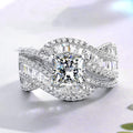 Rotating Twisted Micro Pave Ring With Square Four Prong Cluster Setting Luxury Engagement Ring view 2