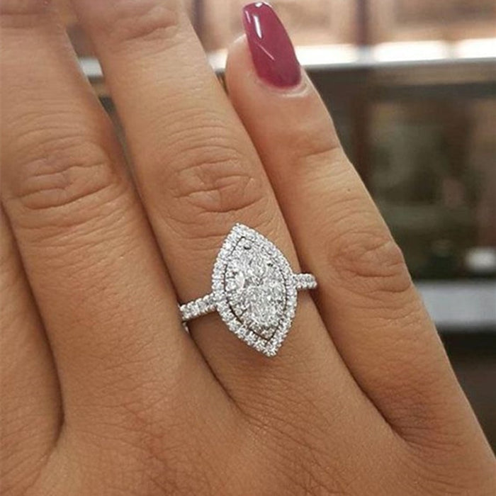 Creative Marquise Sparkling Zircon Wedding Ring For Women Cross Border Bridal Jewelry Accessory