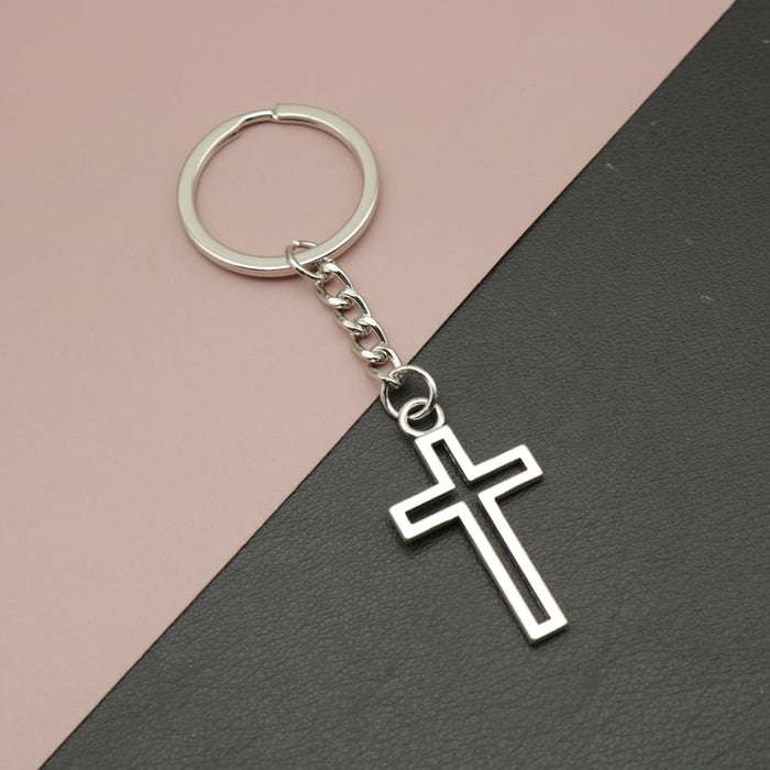 Metal Cross Keychain Bag Charm – Silver