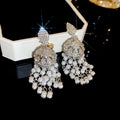 New Chinese Style Faux Pearl Tassel Drop Earrings With Zircon Inlay Geometric Vintage Design view 2