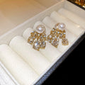 French Light Luxury Alloy Pearl Teardrop Rhinestone Two Way Stud Earrings For Women view 4