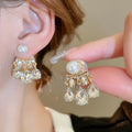 French Light Luxury Alloy Pearl Teardrop Rhinestone Two Way Stud Earrings For Women view 1