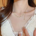 Real Gold Plated Floral Rhinestone Faux Pearl Necklace, Elegant Minimalist Clavicle Chain view 1