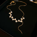 Real Gold Plated Floral Rhinestone Faux Pearl Necklace, Elegant Minimalist Clavicle Chain view 4
