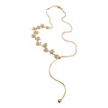 Real Gold Plated Floral Rhinestone Faux Pearl Necklace, Elegant Minimalist Clavicle Chain view 5