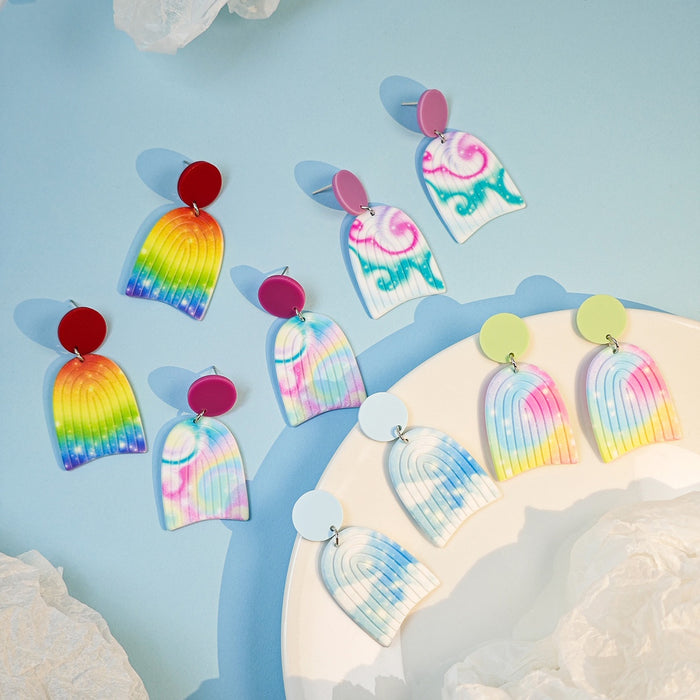Dopamine Summer Geometric U Shape Double Sided Rainbow Gradient Acrylic Dangle Drop Earrings