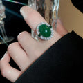 Emerald Green Agate Zircon Oval Open Ring For Women view 3