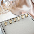 Elegant Korean Style Mini Triangle And Round Cat Eye Stone Gold Alloy Stud Set For Women Daily Earrings view 3