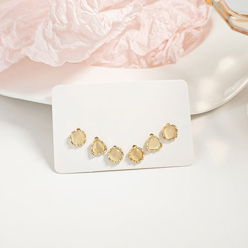 Elegant Korean Style Mini Triangle And Round Cat Eye Stone Gold Alloy Stud Set For Women Daily Earrings