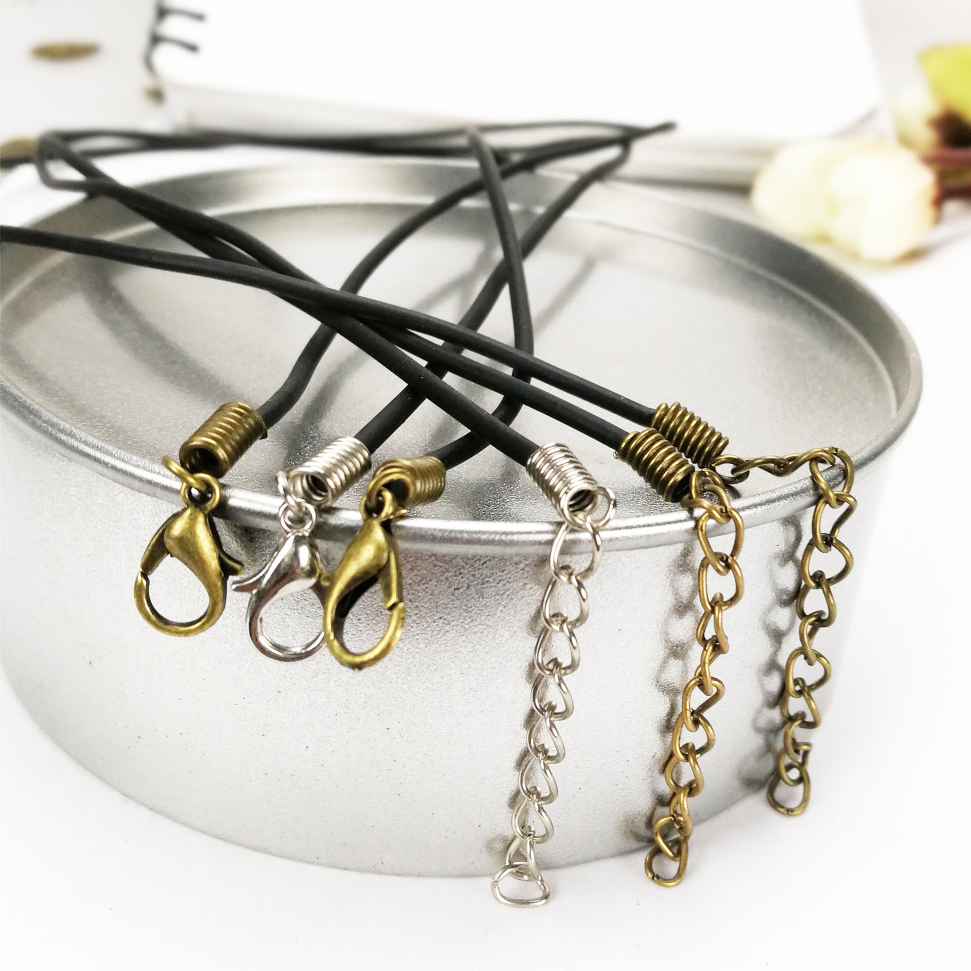 Black Faux Leather Necklace Cord with 5cm Extender Chain