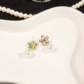 Elegant Light Luxury Korean Style Gold Alloy Pink Zircon Flower Pearl Drop Dangle Stud Earrings view 3