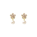 Elegant Light Luxury Korean Style Gold Alloy Pink Zircon Flower Pearl Drop Dangle Stud Earrings view 5