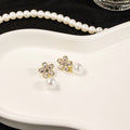 Elegant Light Luxury Korean Style Gold Alloy Pink Zircon Flower Pearl Drop Dangle Stud Earrings view 2