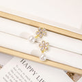 Elegant Light Luxury Korean Style Gold Alloy Pink Zircon Flower Pearl Drop Dangle Stud Earrings view 4
