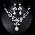 Black Silver Tone Crystal Scroll Teardrop Crystal Metal Necklace and Earring Set view 1