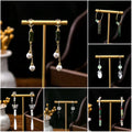 Faux Jade Oil Drip Beaded New Chinese Butterfly Water Drop Tassel Earrings, Minimal Hanfu Accessories view 2