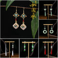 Faux Jade Oil Drip Beaded New Chinese Butterfly Water Drop Tassel Earrings, Minimal Hanfu Accessories view 1
