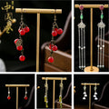 Faux Jade Oil Drip Beaded New Chinese Butterfly Water Drop Tassel Earrings, Minimal Hanfu Accessories view 3